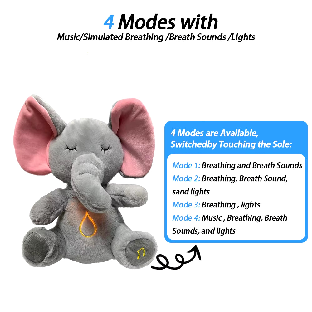 4 Modes Baby Breathing Soothing Elephant Plush Doll Toy Sleeping Companion Music and Light Doll Sensory Stuffed Toy Kids Gift